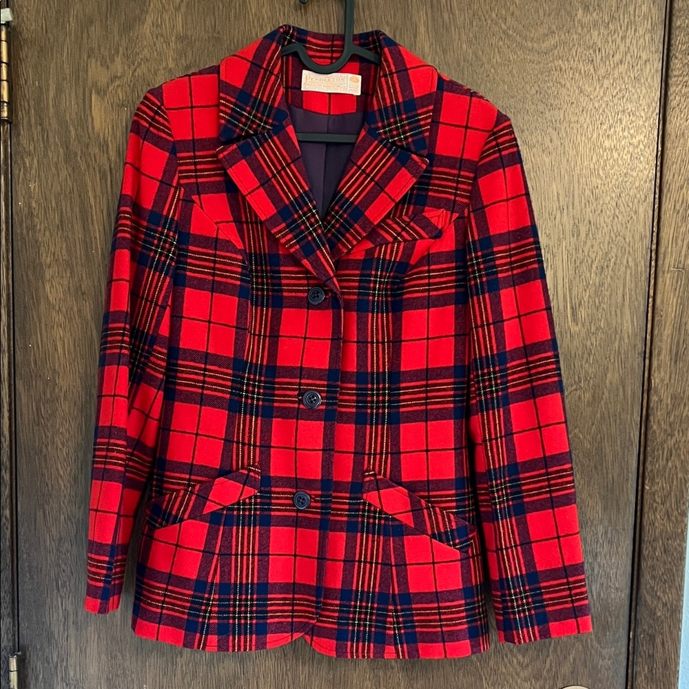 Pendleton Red and Navy Plaid Blazer